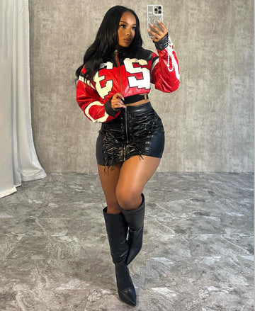 FAUX LEATHER VARSITY Y2K JACKET