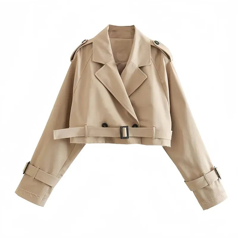KHAKI WINTER PEAK COAT WITH BELT